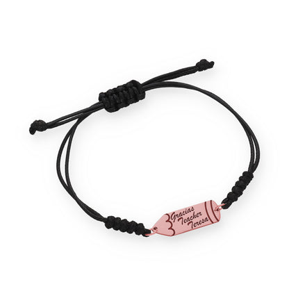 Pulsera Lápiz Gracias Profe en Plata de Ley 925 y macramé con baño Oro 18k