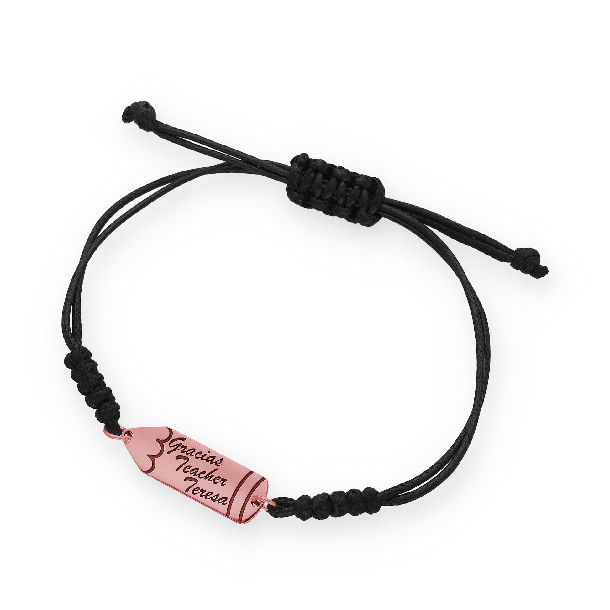 Pulsera Lápiz Gracias Profe en Plata de Ley 925 y macramé con baño Oro 18k