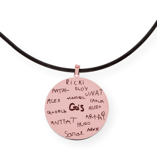 Colgante Redondo con Nombres en Plata 925 y baño Oro rosa 18k