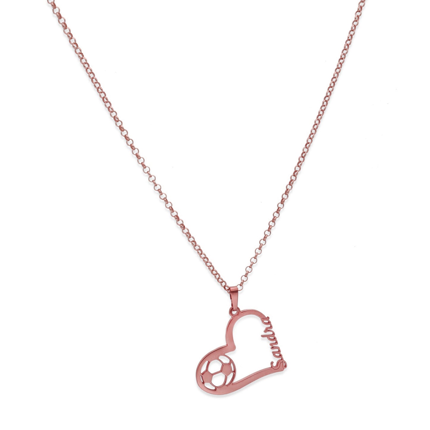 Colgante Fútbol Corazón en Plata de Ley 925 y baño Oro rosa 18k