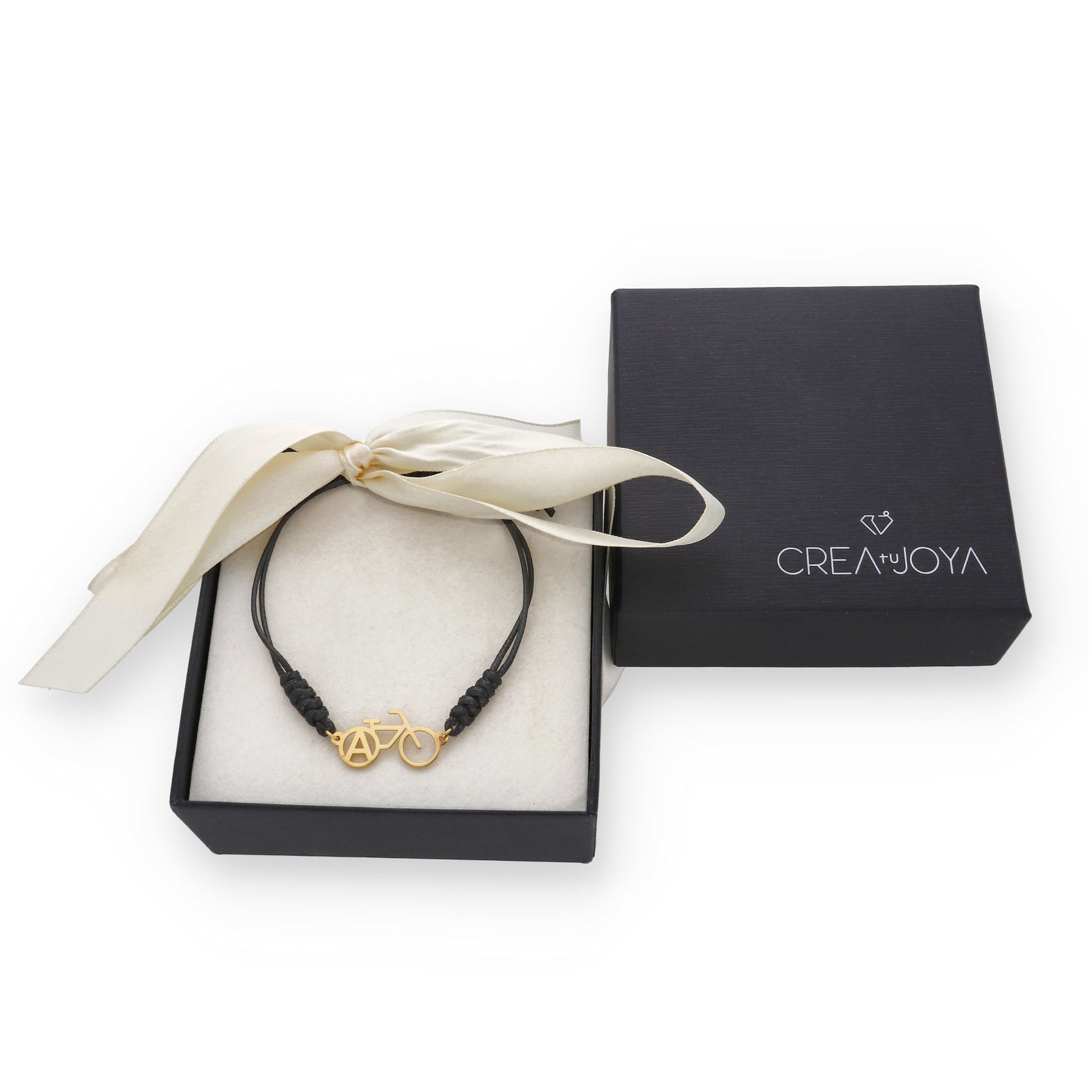 Pulsera Bicicleta con macramé en Plata de Ley 925 y baño Oro rosa 18k