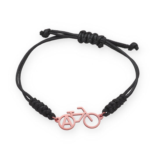 Pulsera Bicicleta con macramé en Plata de Ley 925 y baño Oro rosa 18k