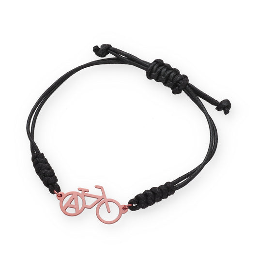 Pulsera Bicicleta con macramé en Plata de Ley 925 y baño Oro rosa 18k