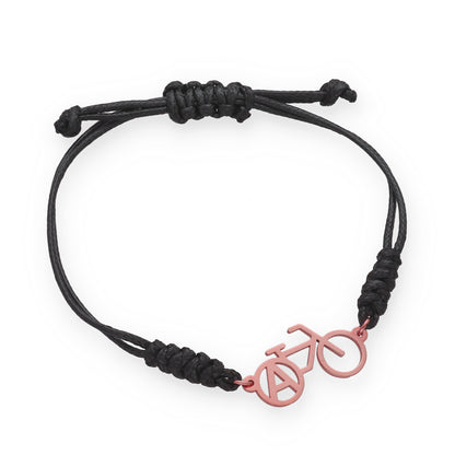 Pulsera Bicicleta con macramé en Plata de Ley 925 y baño Oro rosa 18k