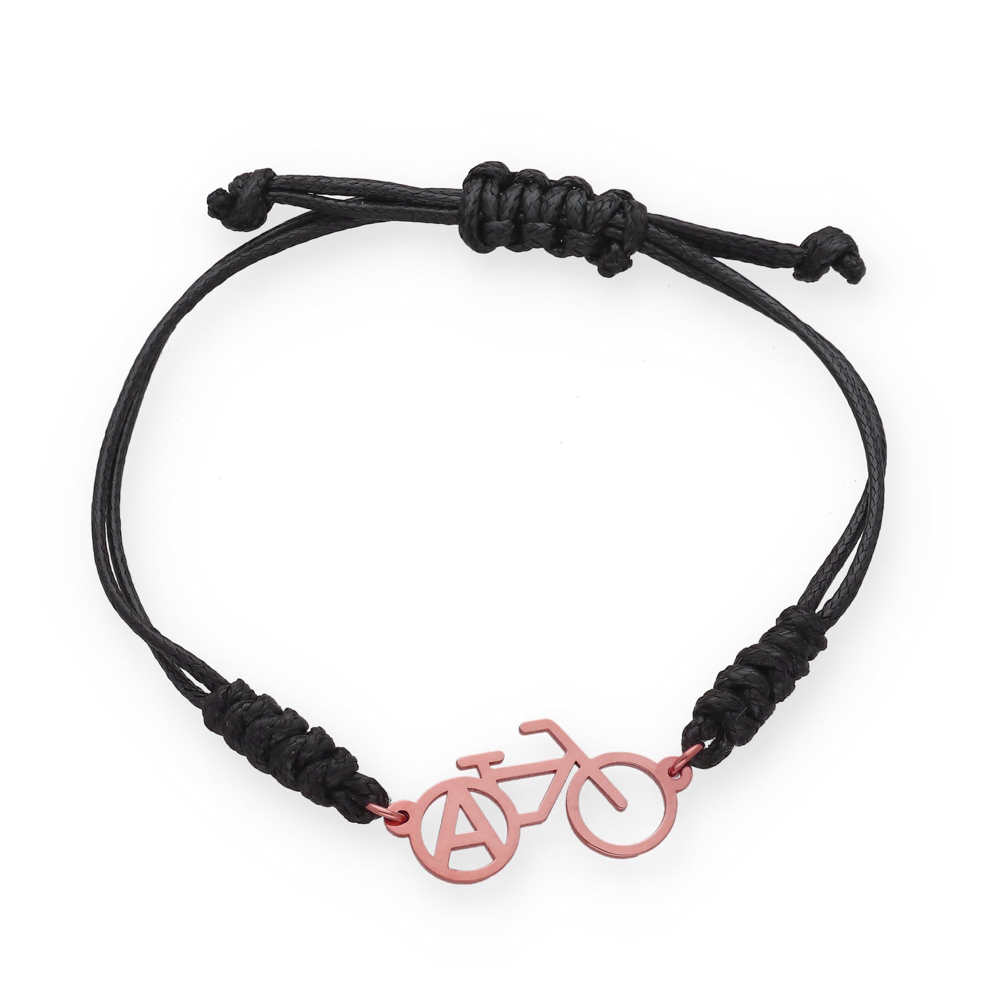 Pulsera Bicicleta con macramé en Plata de Ley 925 y baño Oro rosa 18k