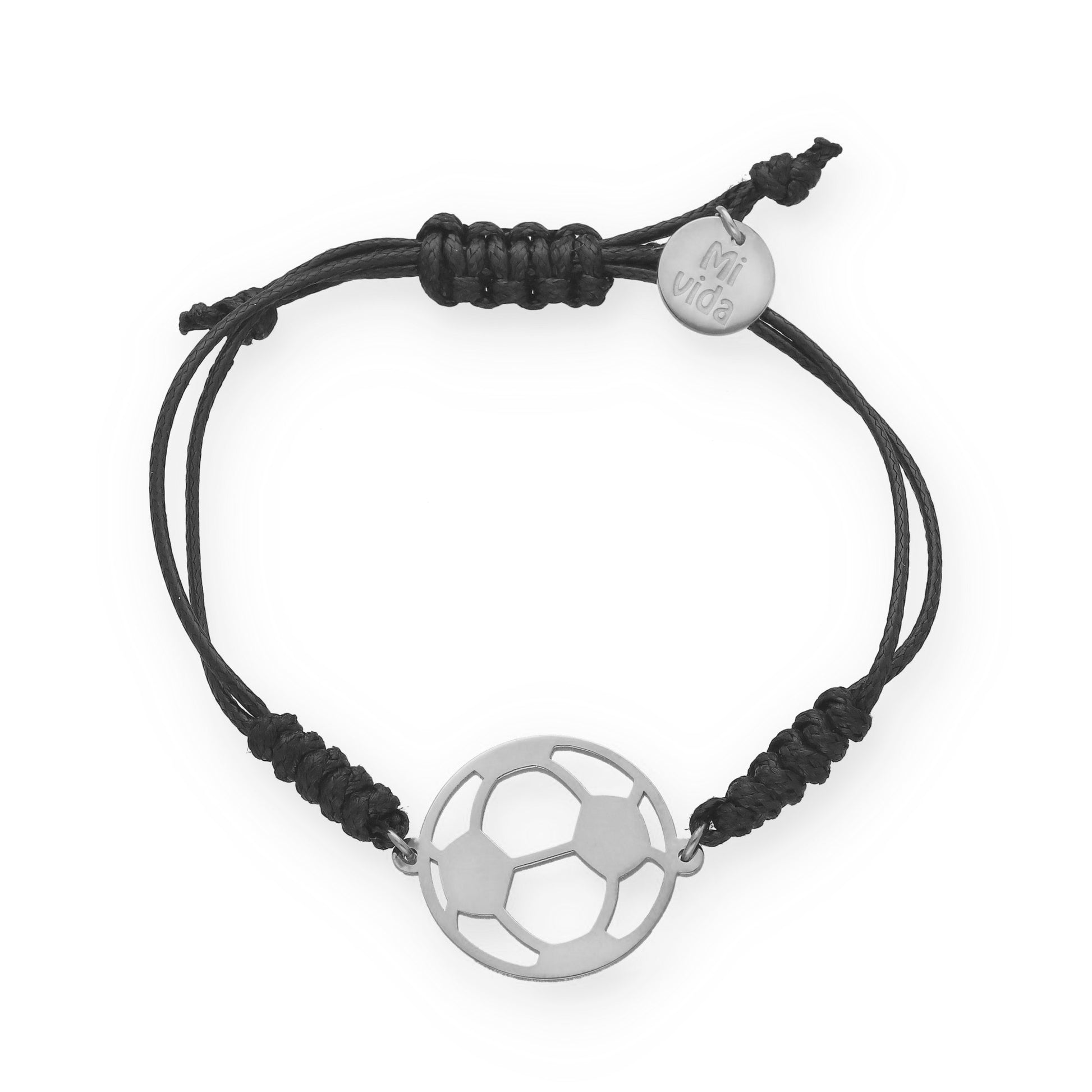 Pulsera Balón Fútbol con macramé en Plata de Ley 925