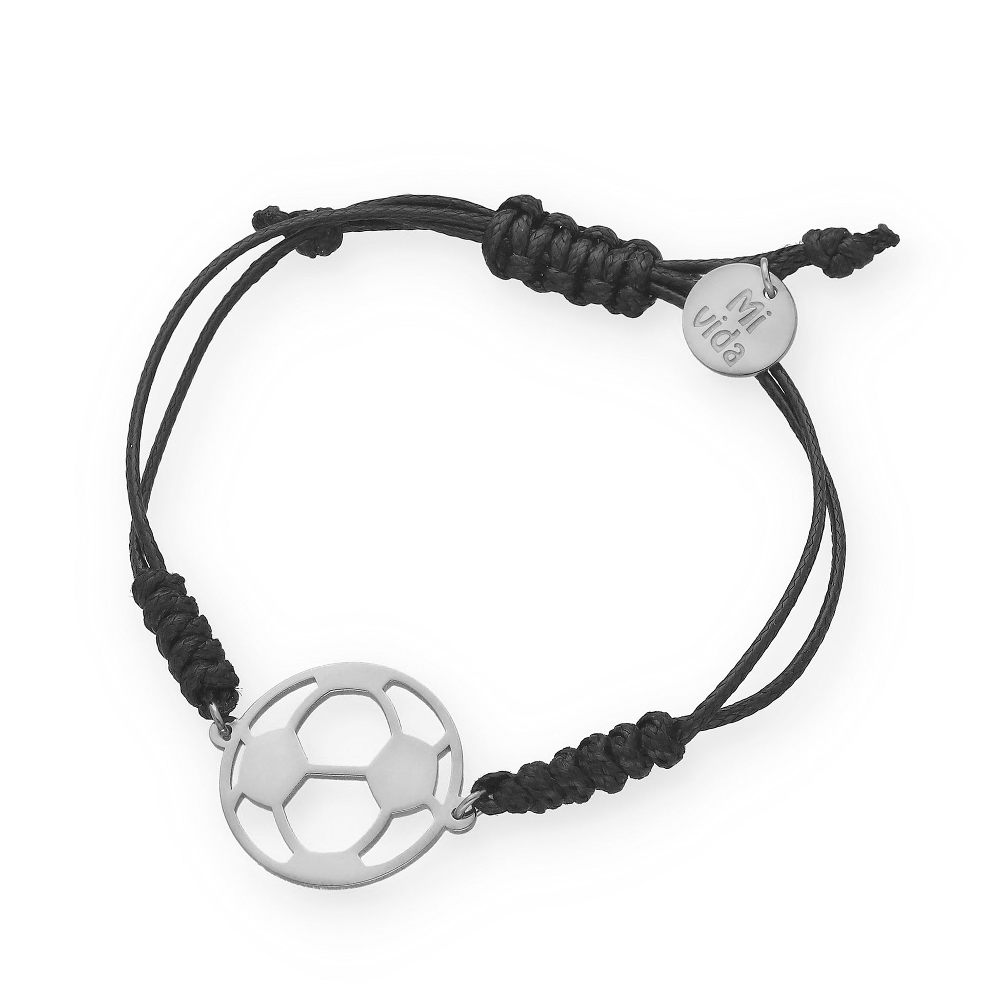 Pulsera Balón Fútbol con macramé en Plata de Ley 925