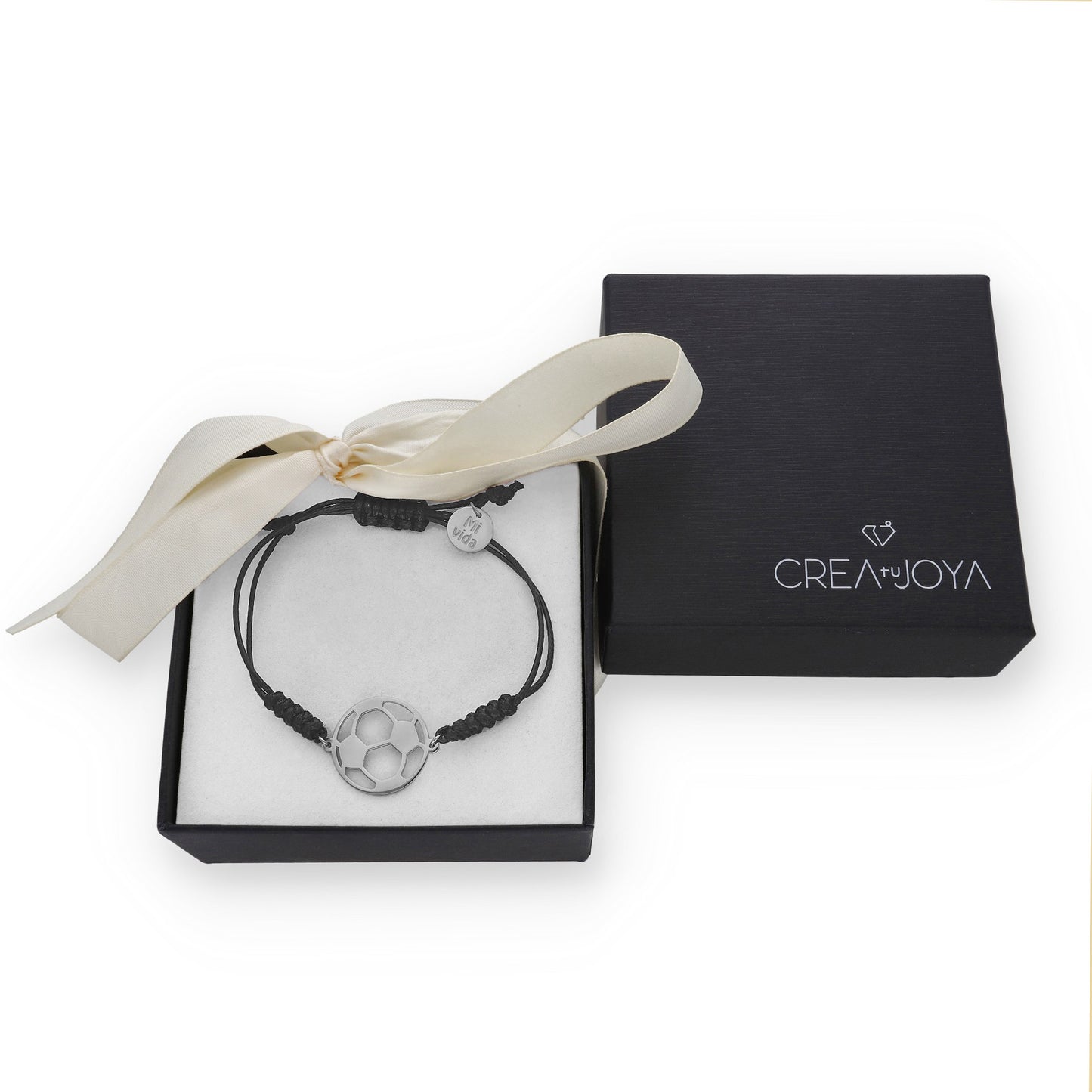 Pulsera Balón Fútbol con macramé en Plata de Ley 925 y baño Oro 18k