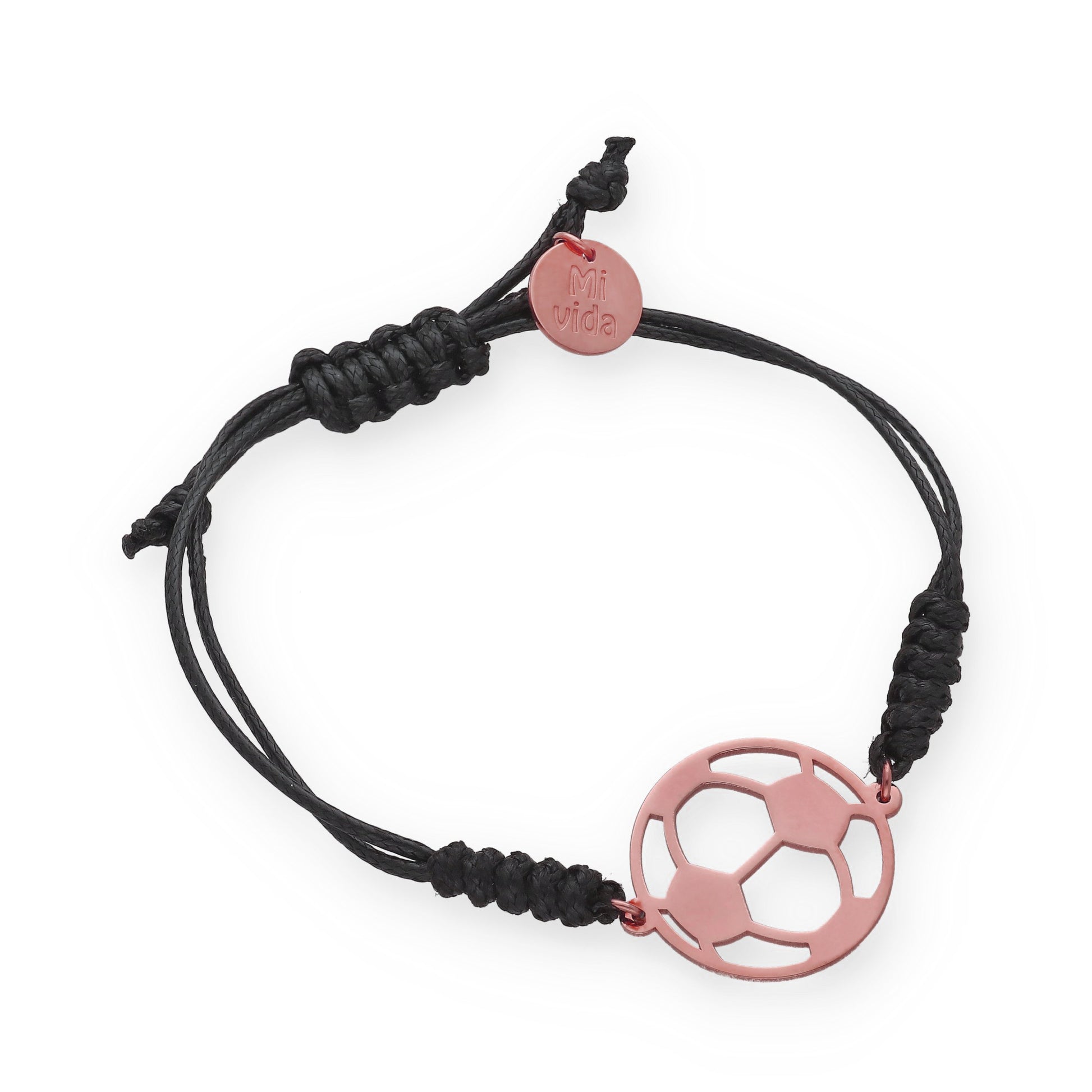 Pulsera Balón Fútbol con macramé en Plata de Ley 925 y baño Oro 18k