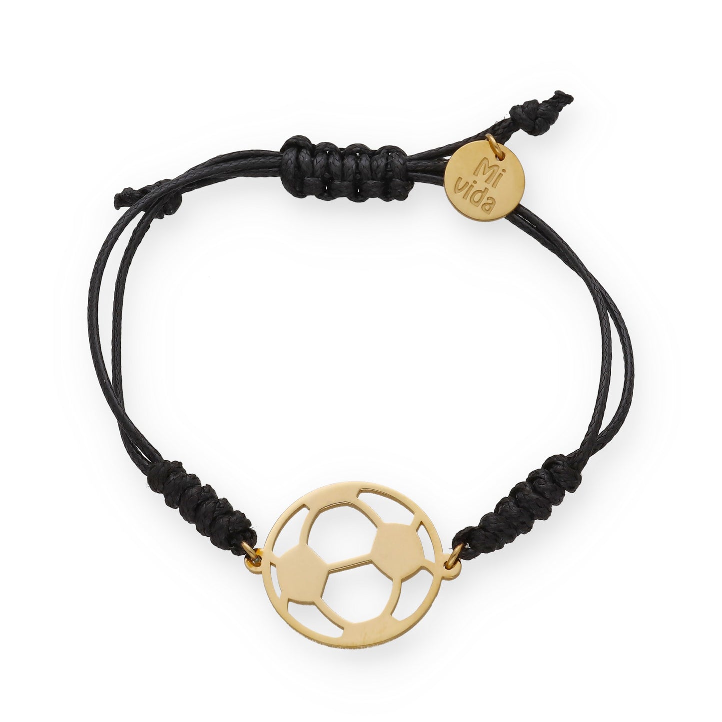 Pulsera Balón Fútbol con macramé en Plata de Ley 925 y baño Oro 18k