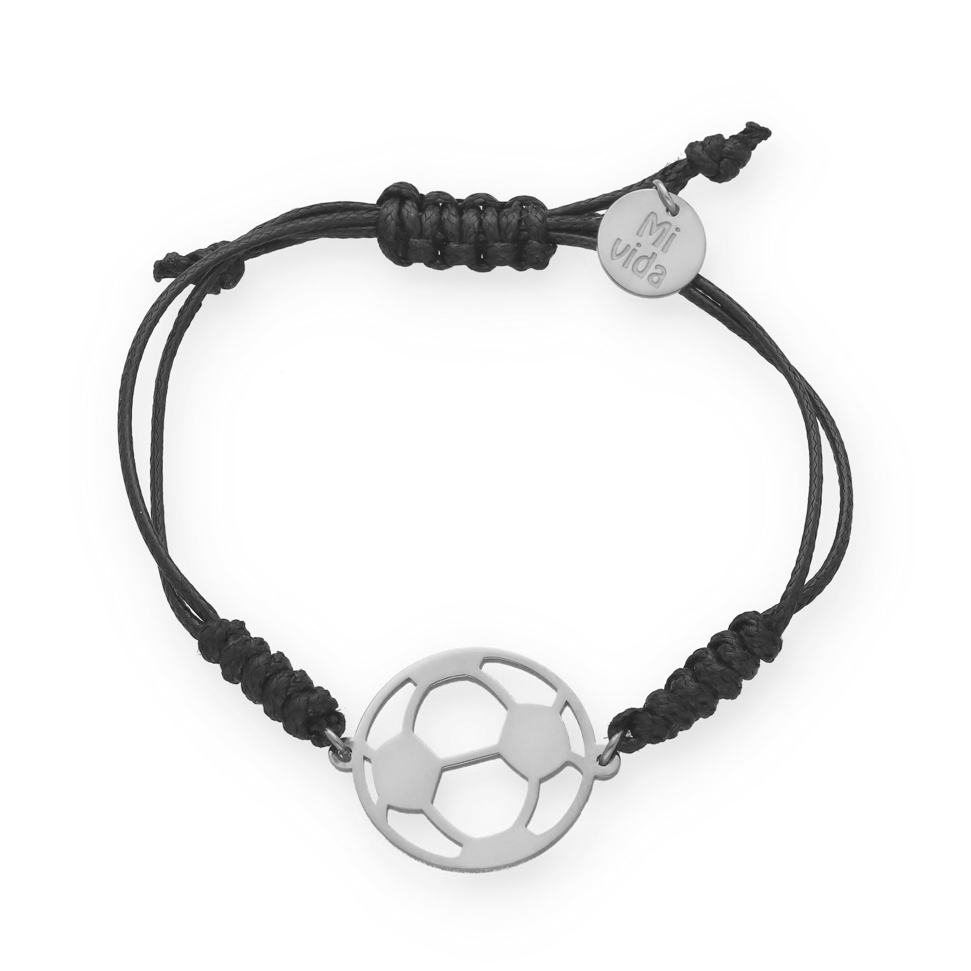 Pulsera Balón Fútbol con macramé en Plata de Ley 925 y baño Oro rosa 18k.