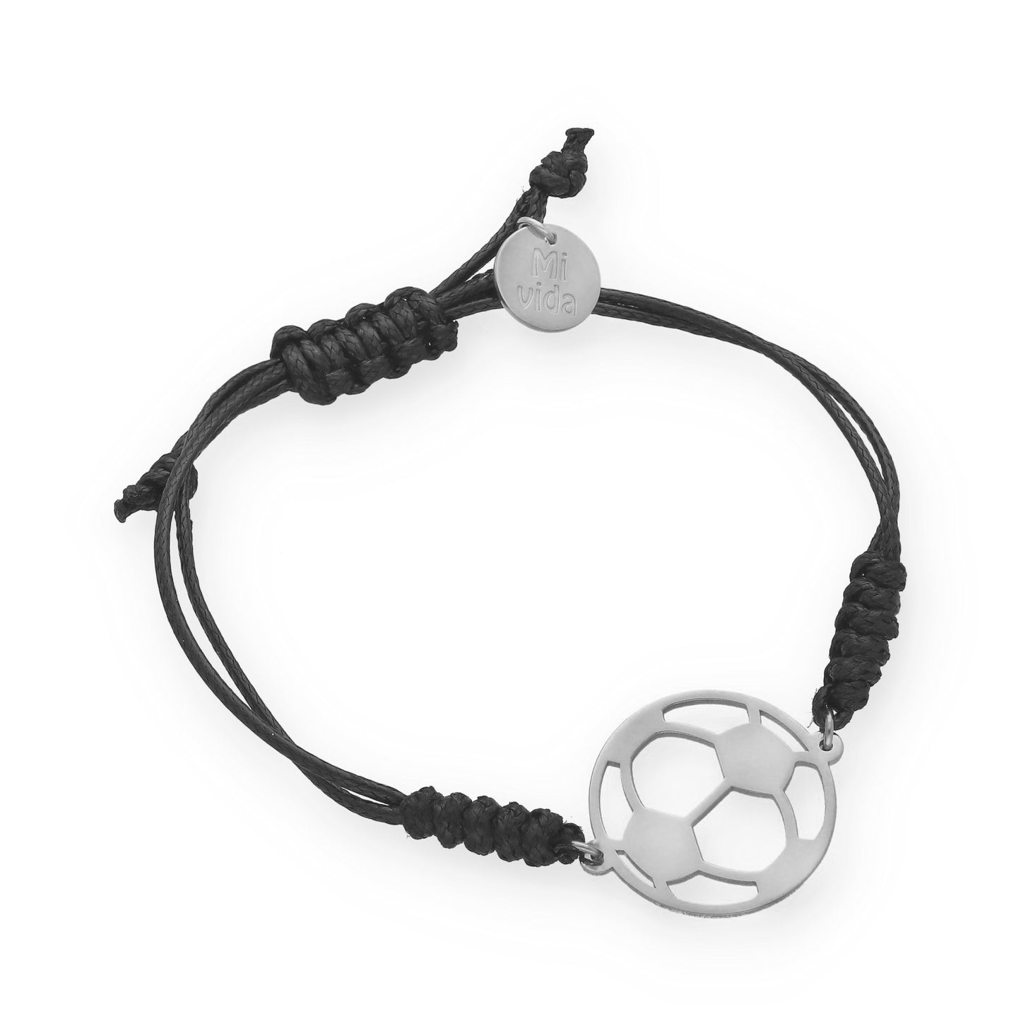 Pulsera Balón Fútbol con macramé en Plata de Ley 925 y baño Oro rosa 18k.