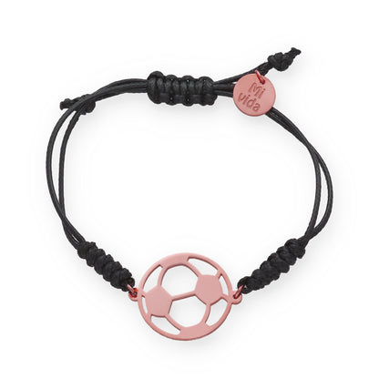 Pulsera Balón Fútbol con macramé en Plata de Ley 925 y baño Oro rosa 18k.