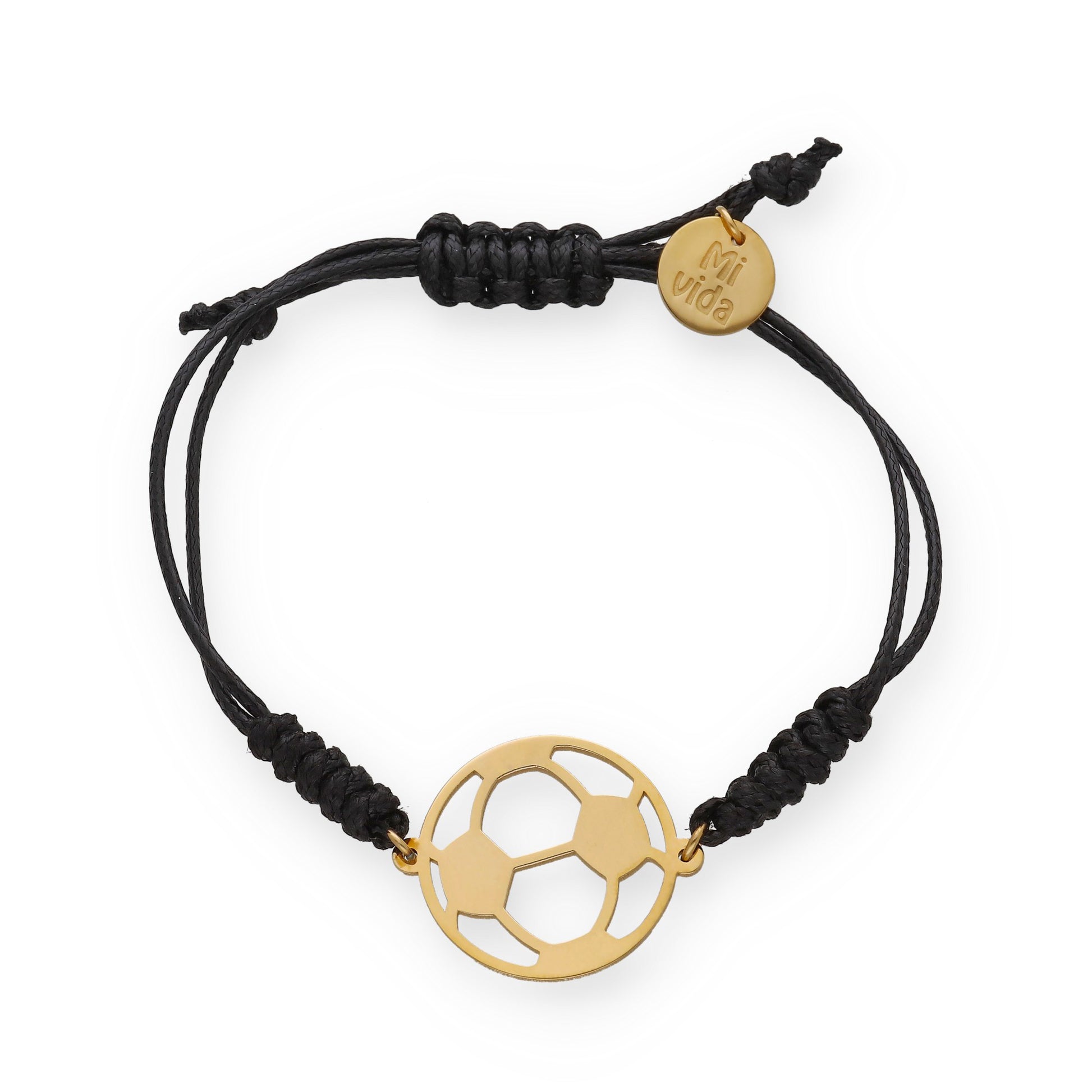 Pulsera Balón Fútbol con macramé en Plata de Ley 925 y baño Oro rosa 18k.