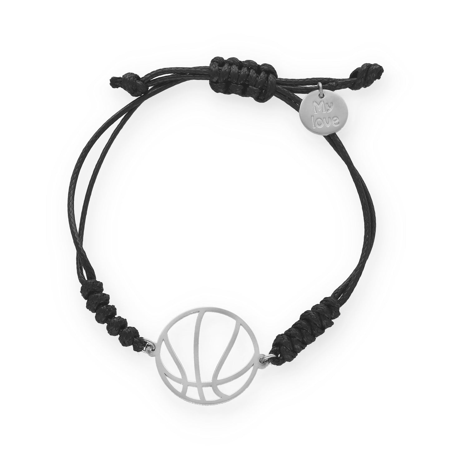 Pulsera Balón Baloncesto con macramé en Plata de Ley 925