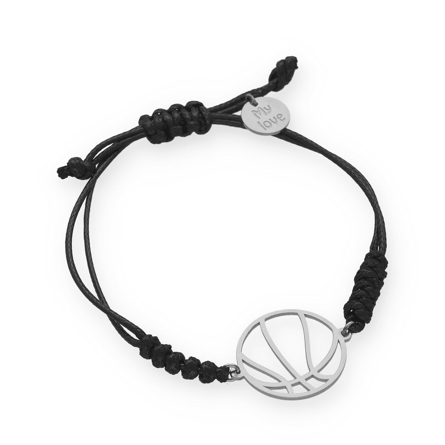 Pulsera Balón Baloncesto con macramé en Plata de Ley 925 y baño Oro 18k.