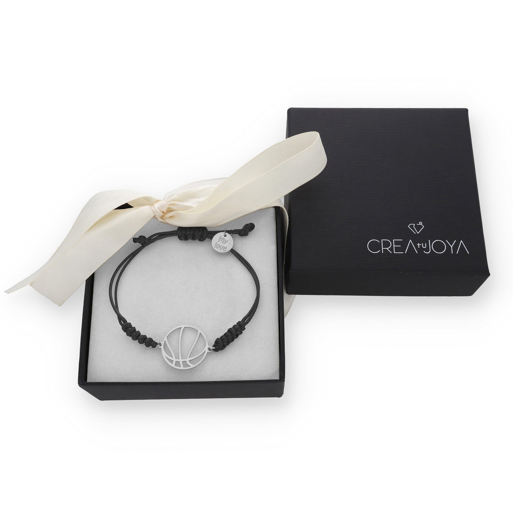 Pulsera Balón Baloncesto con macramé en Plata de Ley 925 y baño Oro 18k.