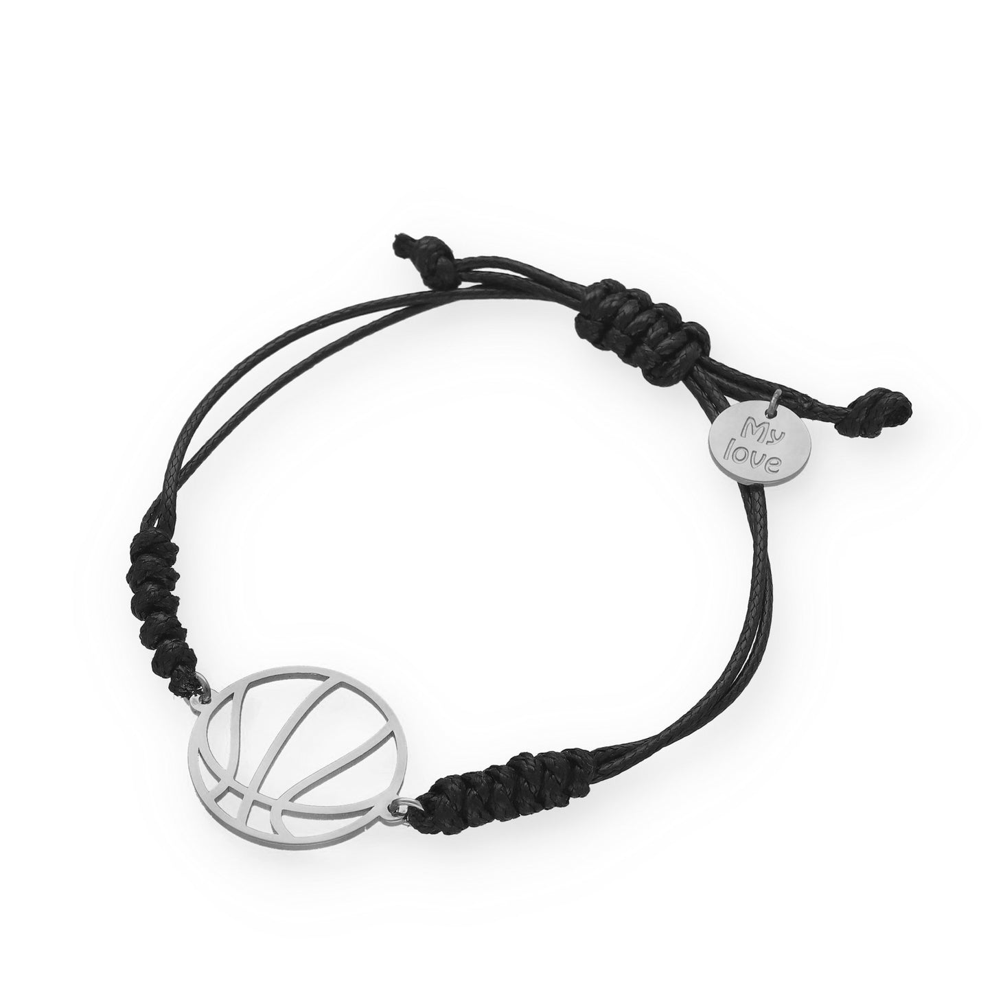 Pulsera Balón Baloncesto con macramé en Plata de Ley 925 y baño Oro 18k.