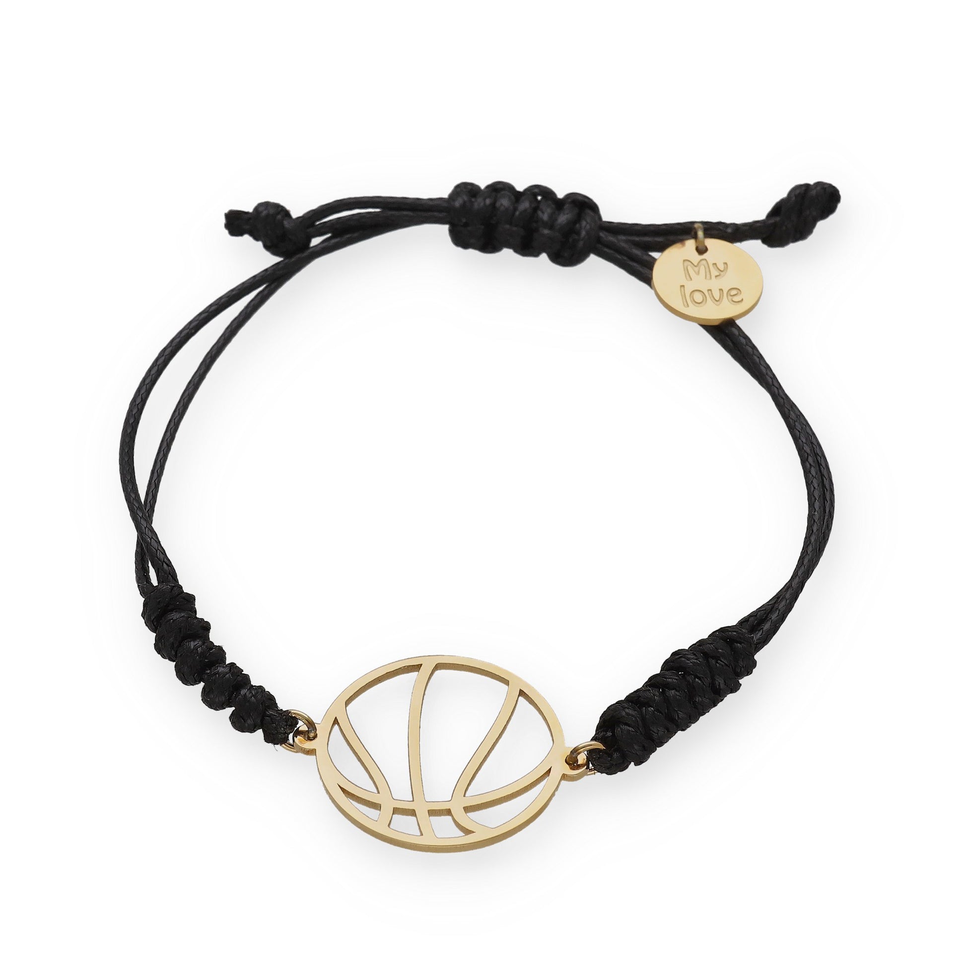 Pulsera Balón Baloncesto con macramé en Plata de Ley 925 y baño Oro 18k.