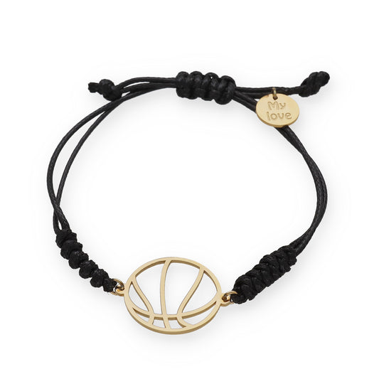 Pulsera Balón Baloncesto con macramé en Plata de Ley 925 y baño Oro 18k.