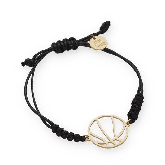 Pulsera Balón Baloncesto con macramé en Plata de Ley 925 y baño Oro 18k.