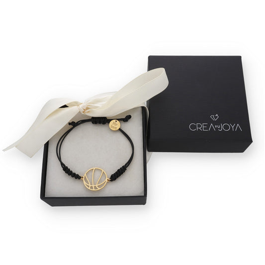 Pulsera Balón Baloncesto con macramé en Plata de Ley 925 y baño Oro 18k.
