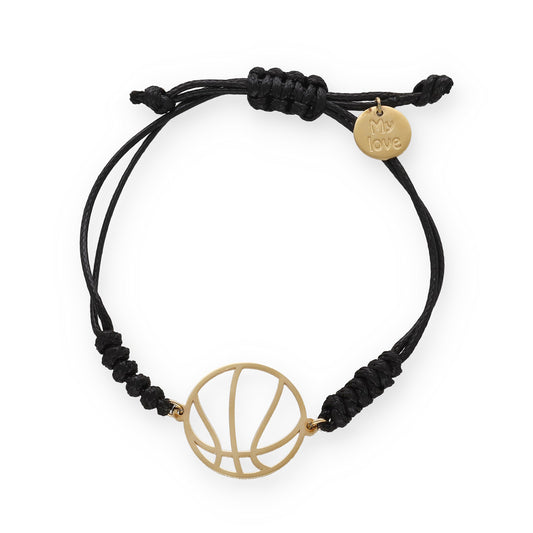 Pulsera Balón Baloncesto con macramé en Plata de Ley 925 y baño Oro 18k.