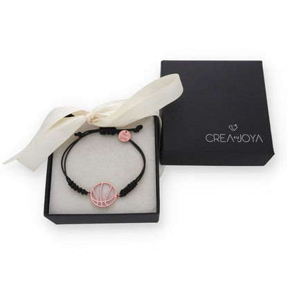 Pulsera Balón Baloncesto con macramé en Plata de Ley 925 y baño Oro 18k.