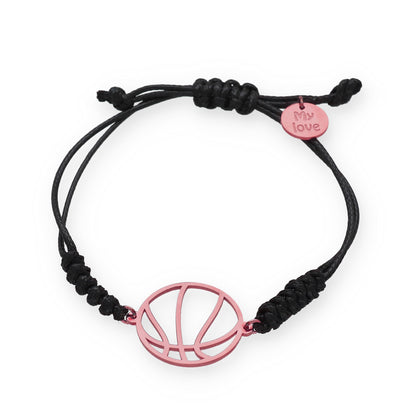 Pulsera Balón Baloncesto con macramé en Plata de Ley 925 y baño Oro rosa 18k