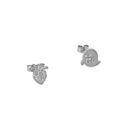 Pendiente Fantasma/Corazón Halloween en Plata de Ley 925 y baño Oro 18k
