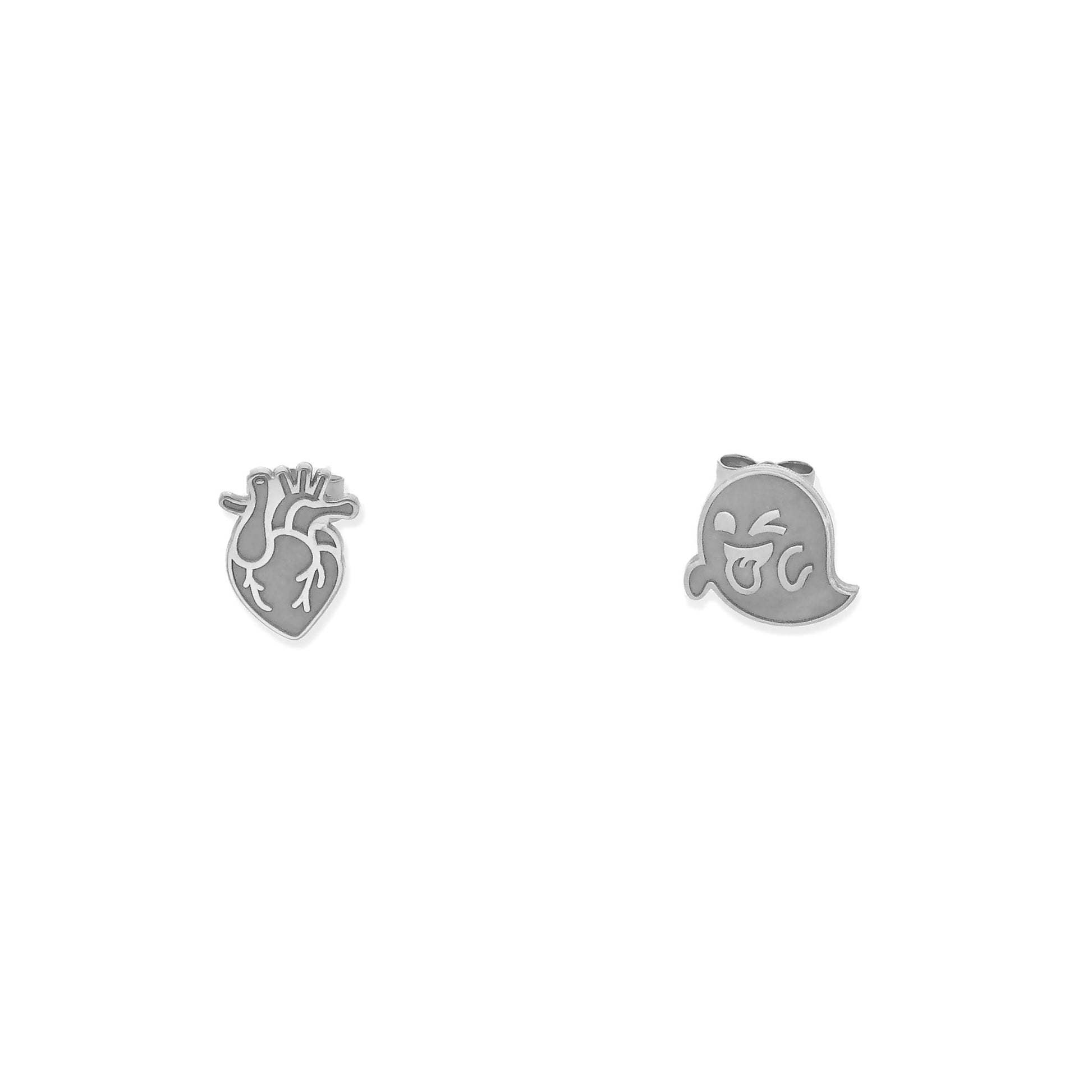 Pendiente Fantasma/Corazón Halloween en Plata de Ley 925 y baño Oro 18k