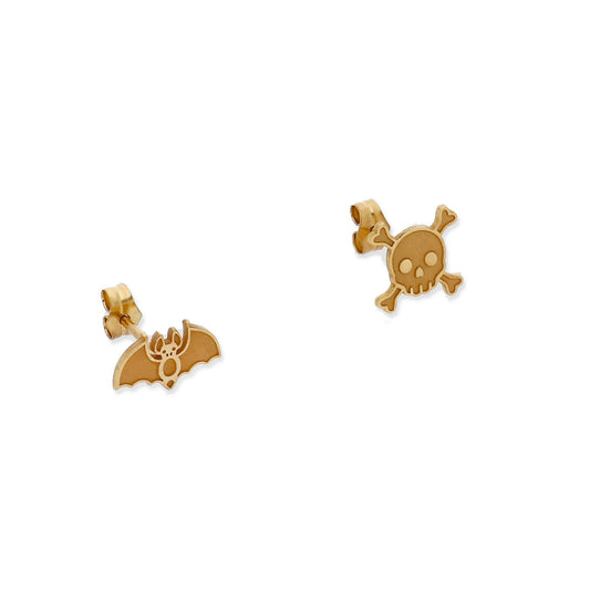 Pendientes Murciélago/Calavera Halloween en Plata de Ley 925 y baño Oro 18k