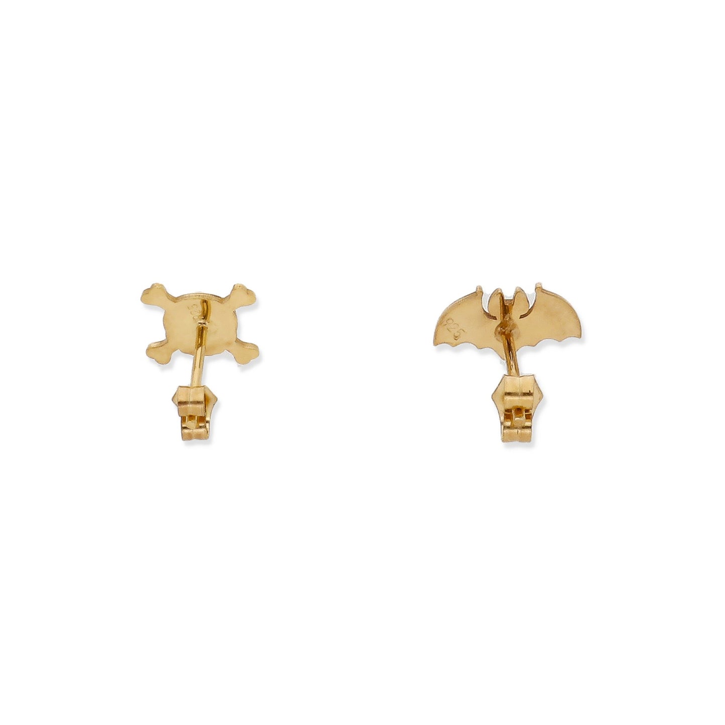 Pendientes Murciélago/Calavera Halloween en Plata de Ley 925 y baño Oro 18k