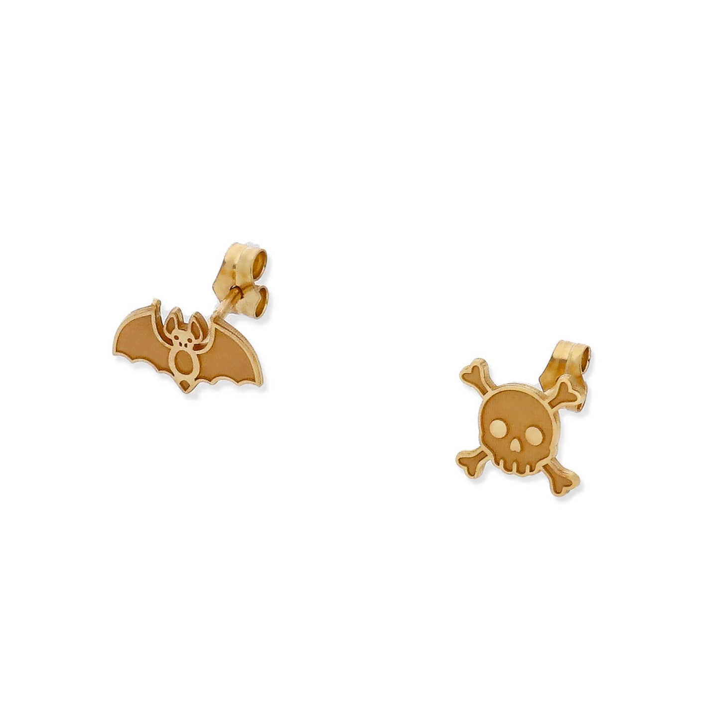 Pendientes Murciélago/Calavera Halloween en Plata de Ley 925 y baño Oro 18k