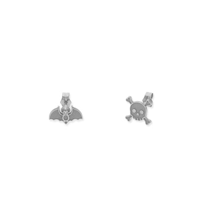 Pendientes Murciélago/Calavera Halloween en Plata de Ley 925 y baño Oro rosa 18k