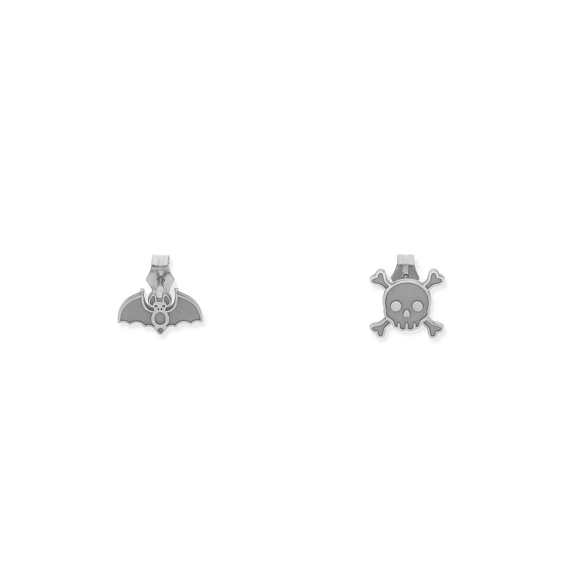 Pendientes Murciélago/Calavera Halloween en Plata de Ley 925 y baño Oro rosa 18k
