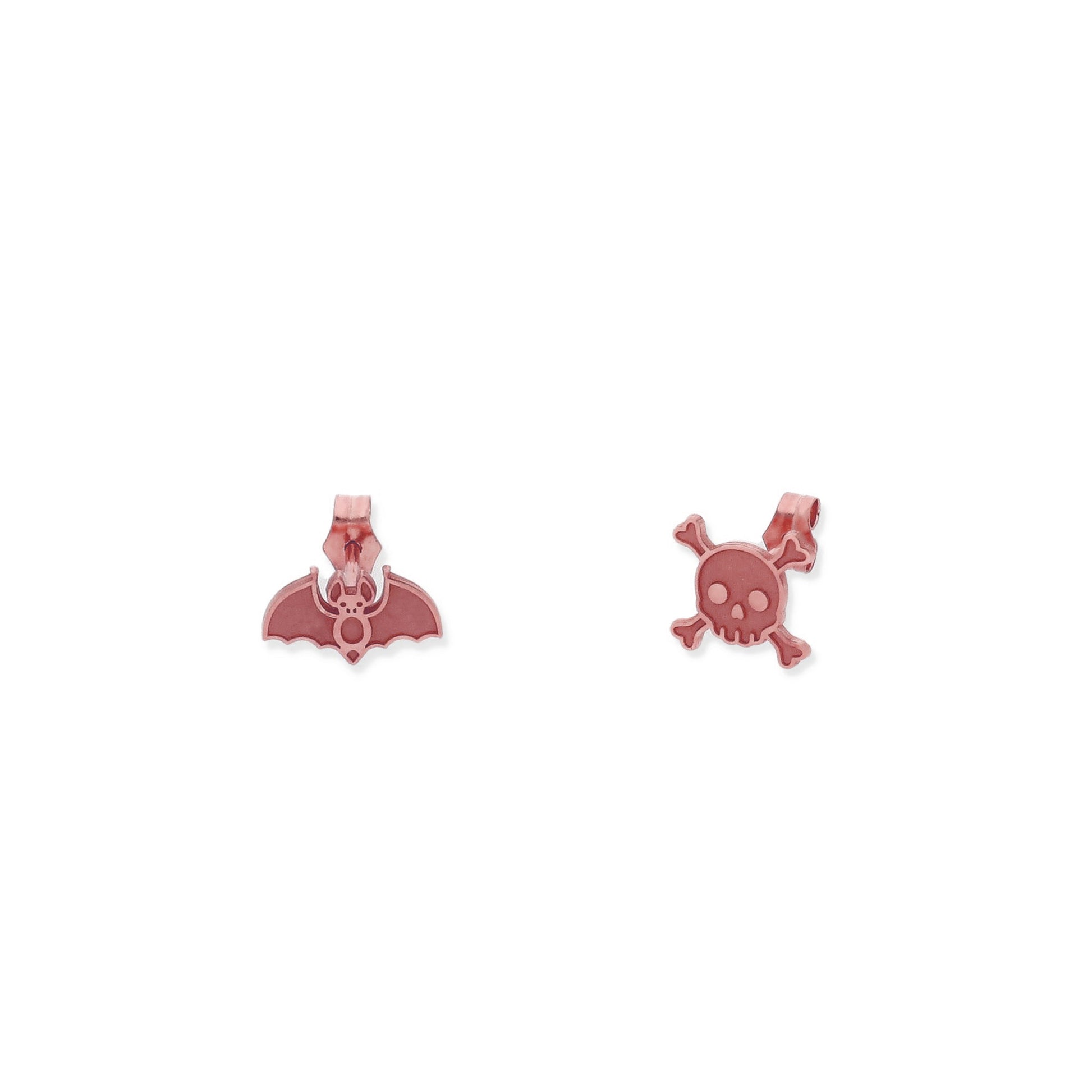 Pendientes Murciélago/Calavera Halloween en Plata de Ley 925 y baño Oro rosa 18k