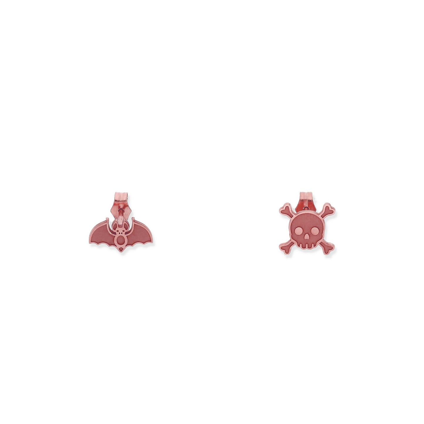 Pendientes Murciélago/Calavera Halloween en Plata de Ley 925 y baño Oro rosa 18k