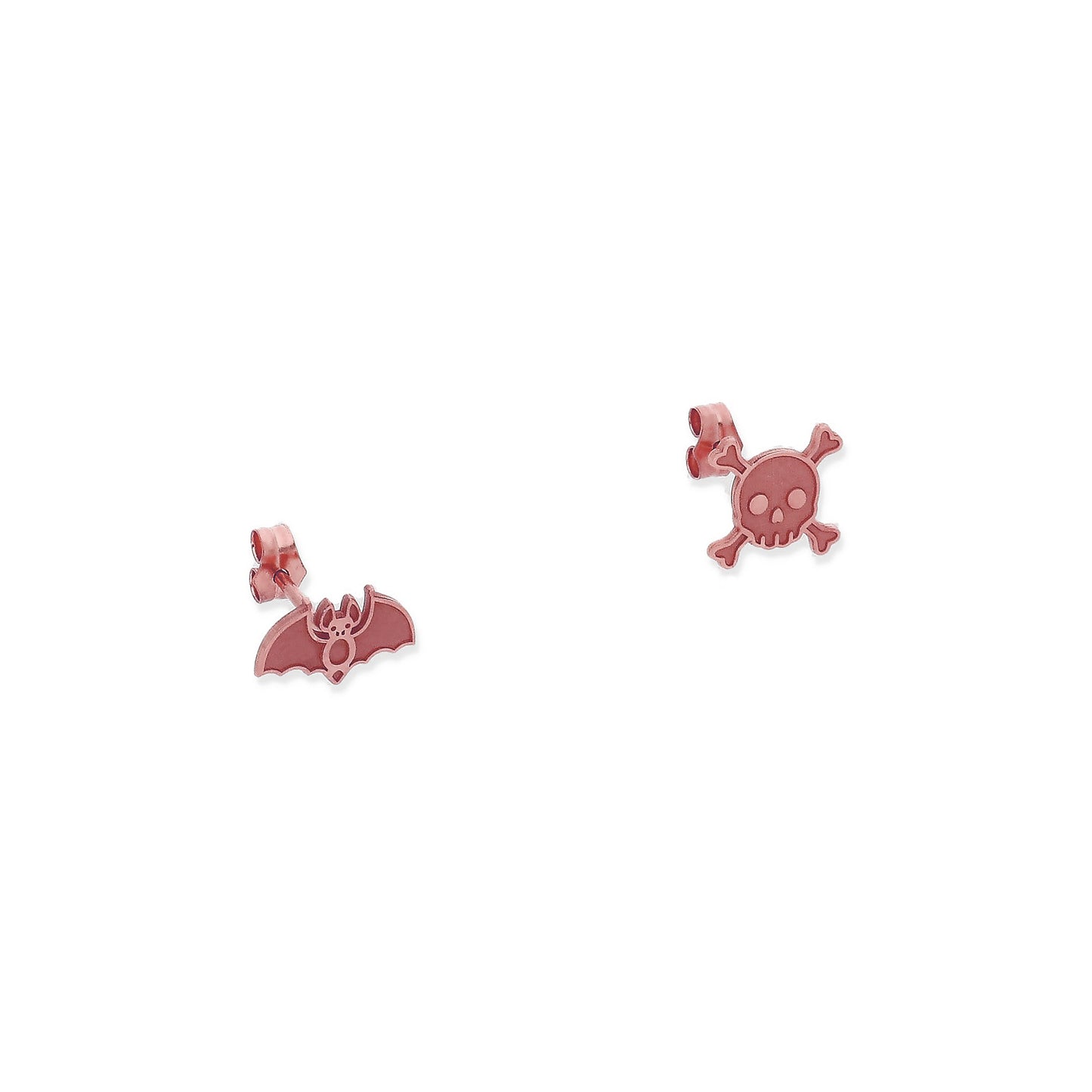 Pendientes Murciélago/Calavera Halloween en Plata de Ley 925 y baño Oro rosa 18k