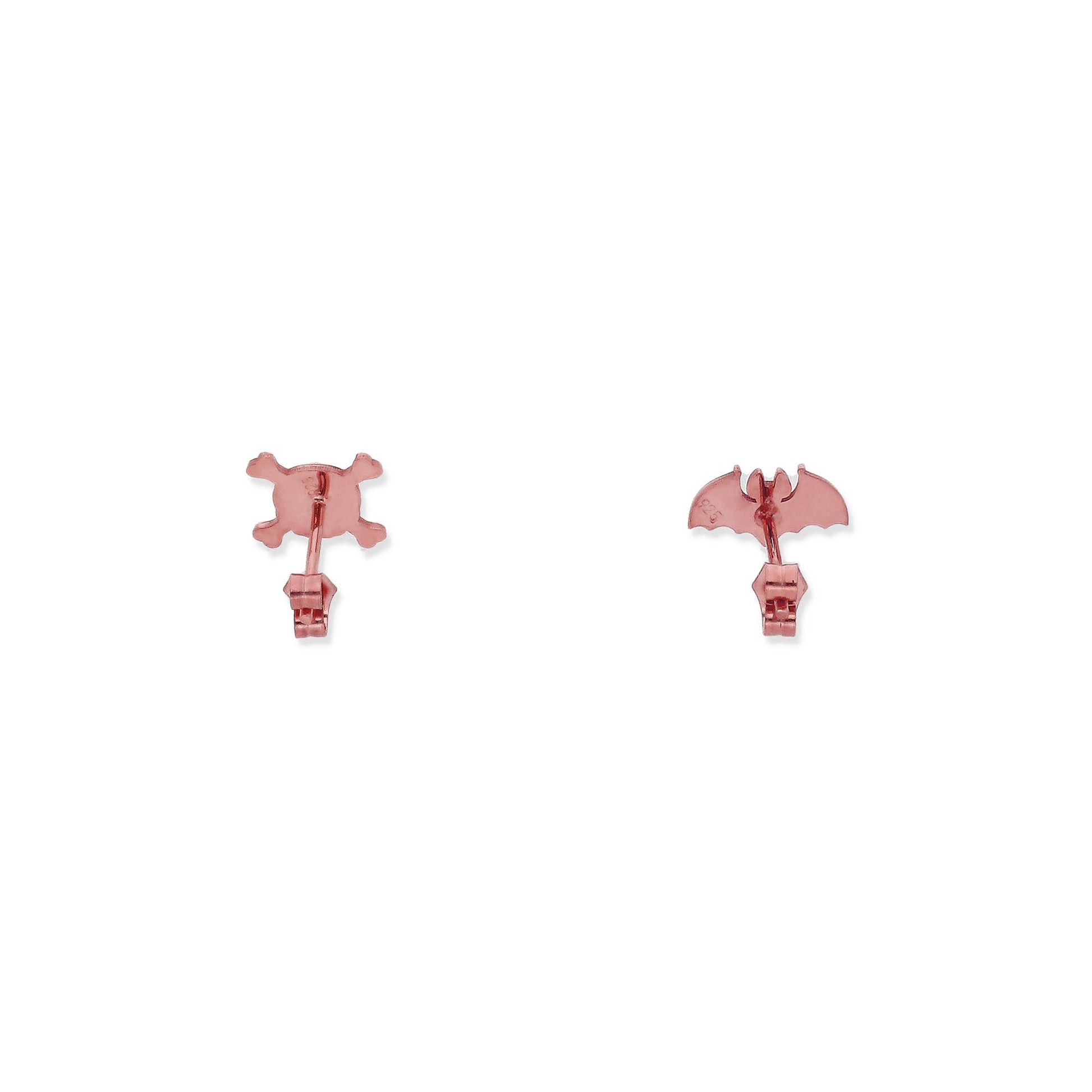 Pendientes Murciélago/Calavera Halloween en Plata de Ley 925 y baño Oro rosa 18k