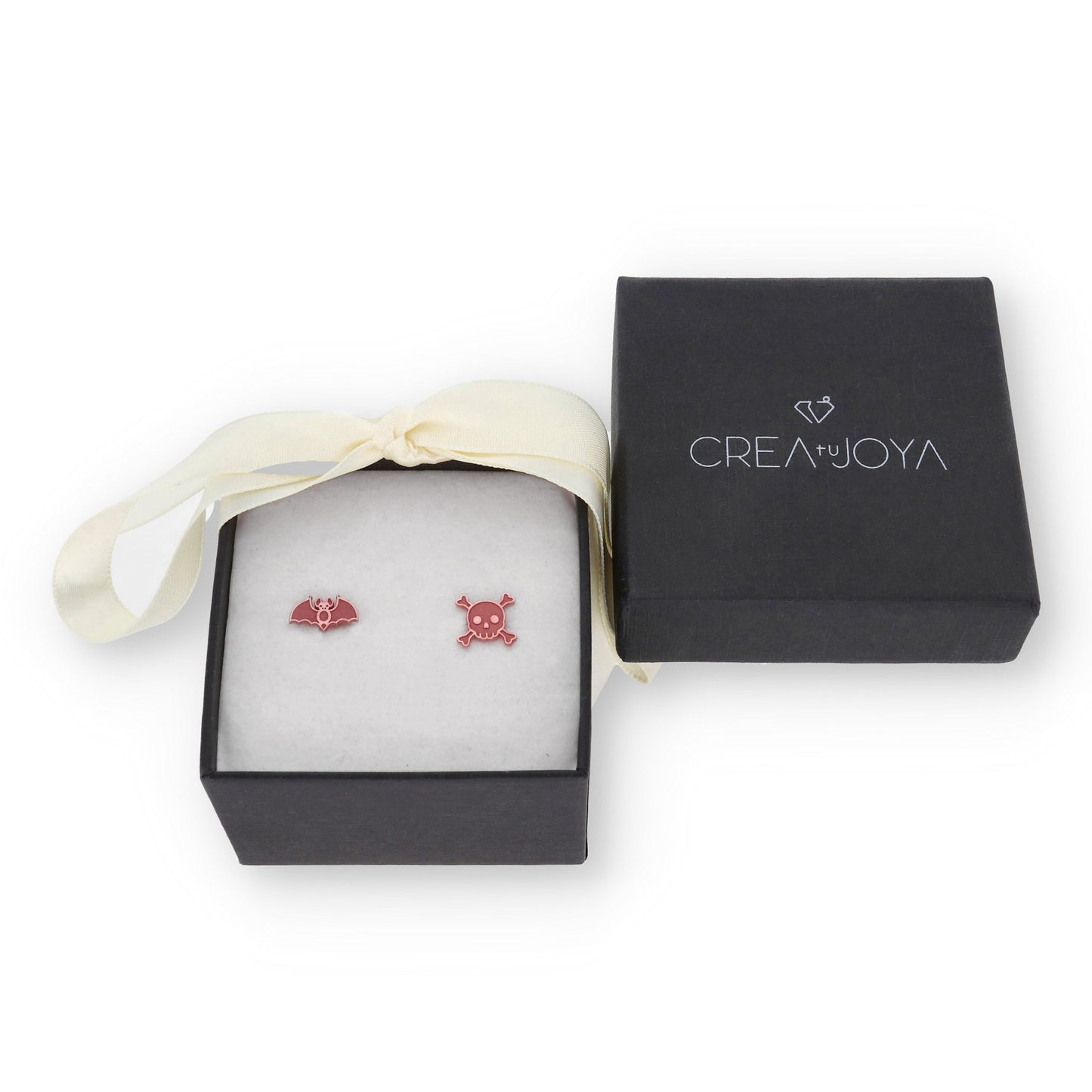 Pendientes Murciélago/Calavera Halloween en Plata de Ley 925 y baño Oro rosa 18k