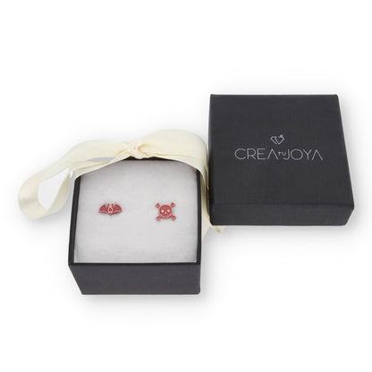 Pendientes Murciélago/Calavera Halloween en Plata de Ley 925 y baño Oro rosa 18k