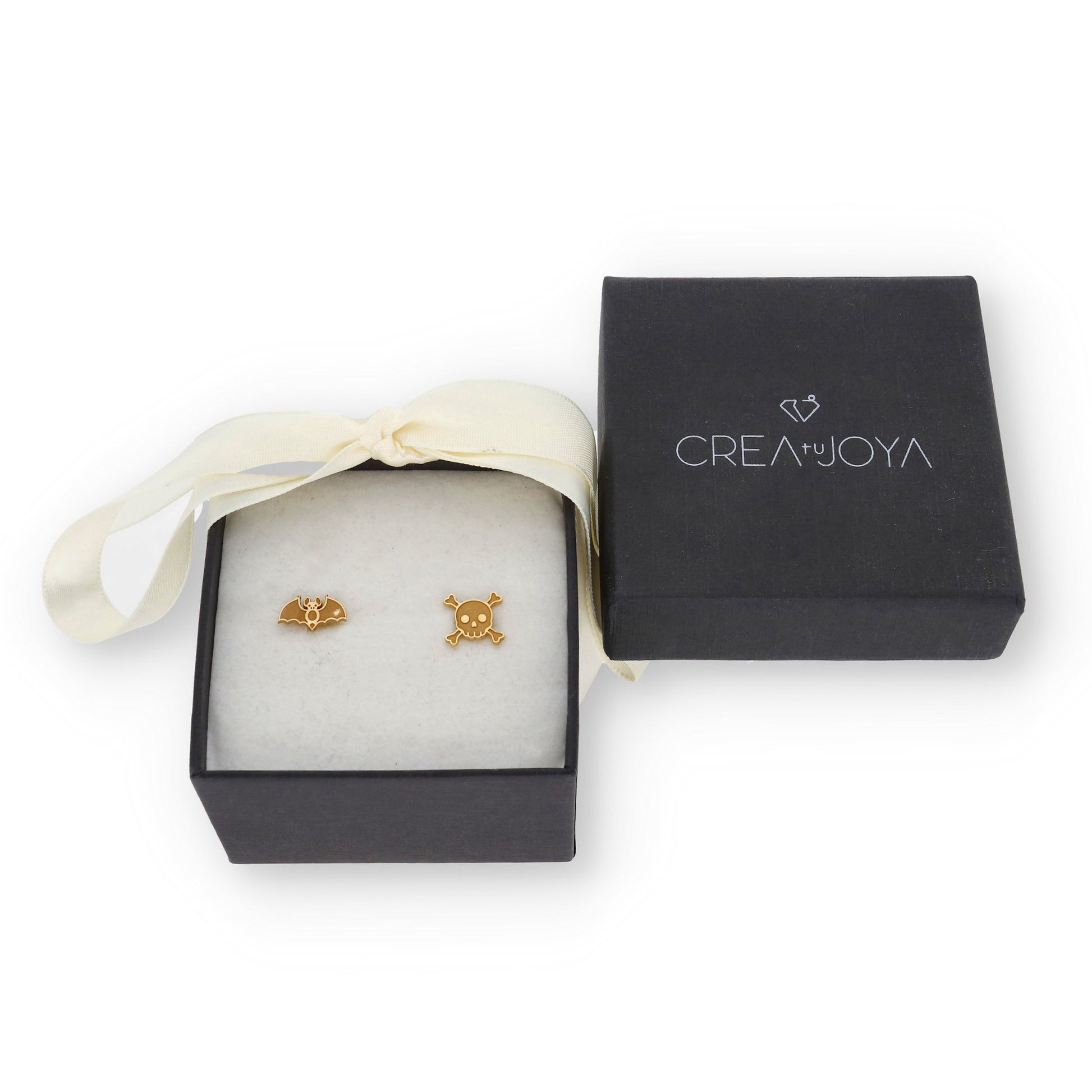 Pendientes Murciélago/Calavera Halloween en Plata de Ley 925 y baño Oro rosa 18k