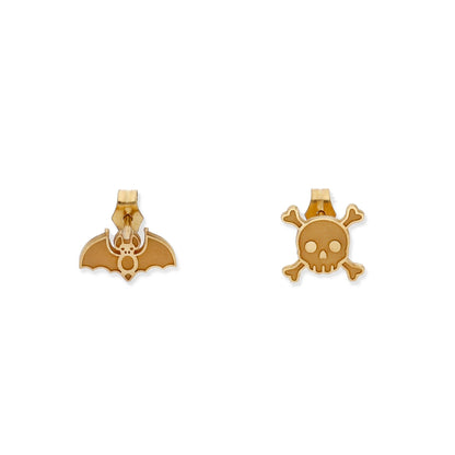 Pendientes Murciélago/Calavera Halloween en Plata de Ley 925 y baño Oro rosa 18k