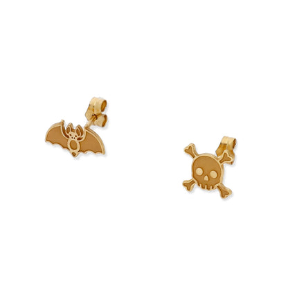 Pendientes Murciélago/Calavera Halloween en Plata de Ley 925 y baño Oro rosa 18k