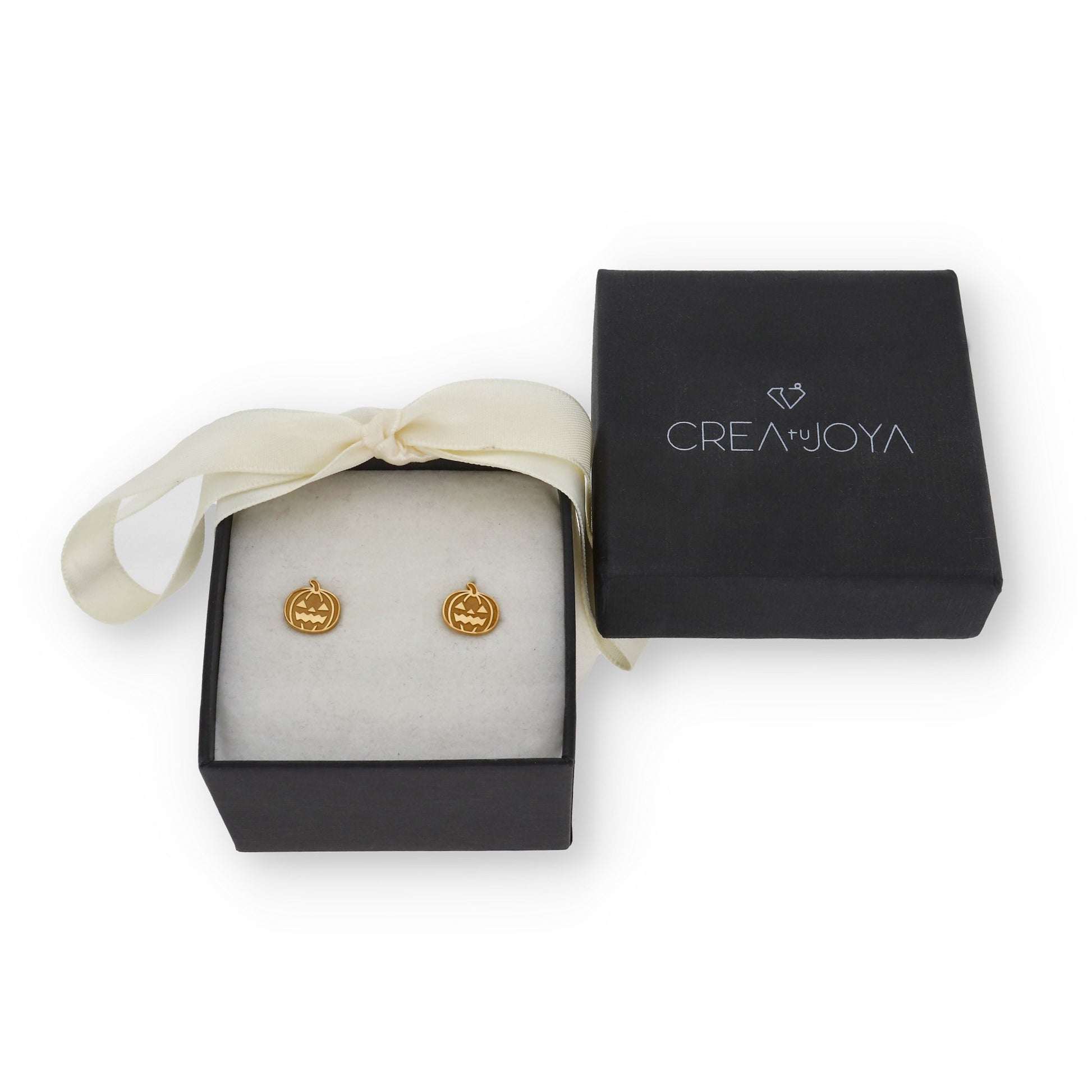 Pendientes Calabaza Halloween en Plata de Ley 925 y baño Oro rosa 18k