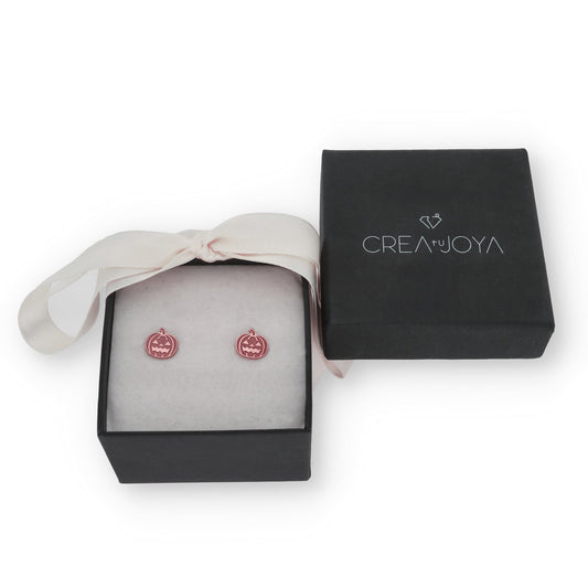 Pendientes Calabaza Halloween en Plata de Ley 925 y baño Oro rosa 18k