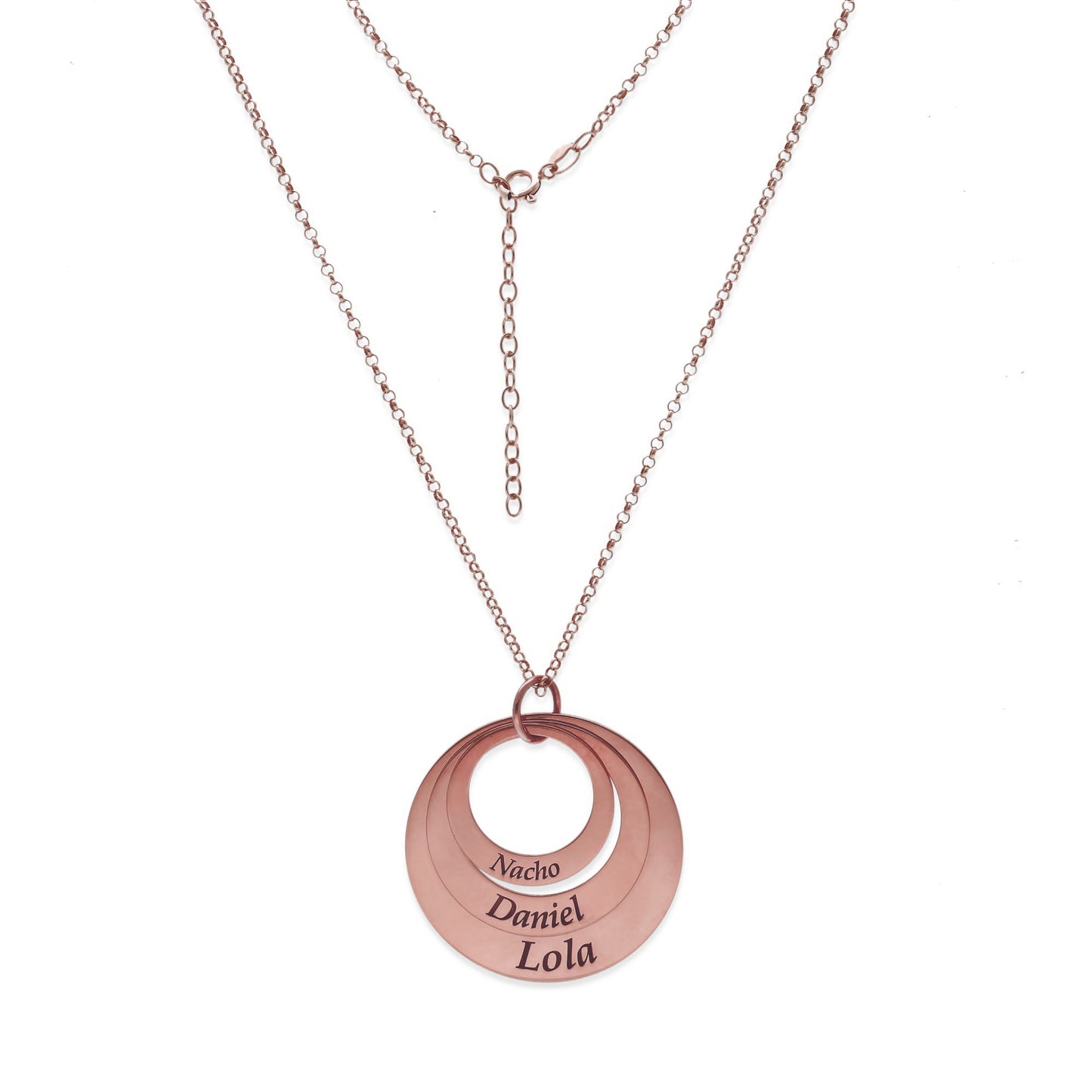 Colgante Triple Aro en Plata de Ley 925 y baño Oro rosa 18k