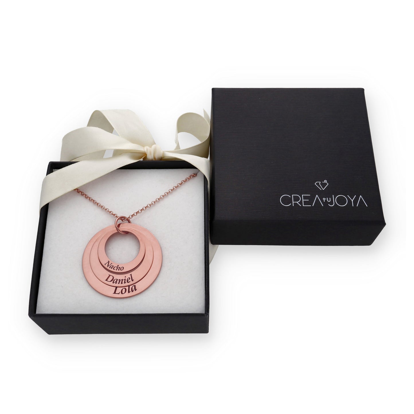 Colgante Triple Aro en Plata de Ley 925 y baño Oro rosa 18k