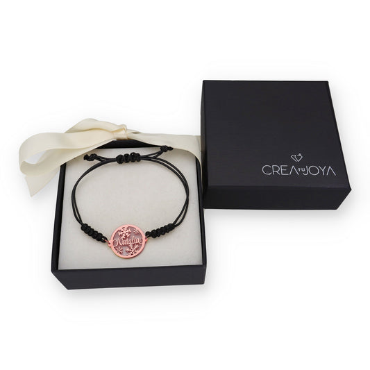 Pulsera Bola Navidad Macramé en Plata de Ley 925 y baño Oro rosa 18k